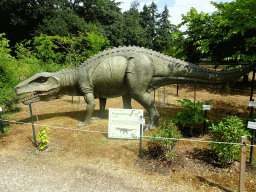 Statue of a Postosuchus in the Garden of the Oertijdmuseum, with explanation
