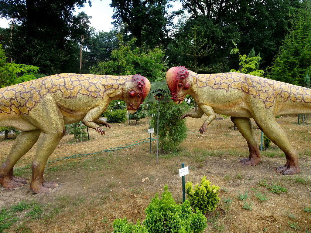 Statues of Pachycephalosauruses in the Garden of the Oertijdmuseum