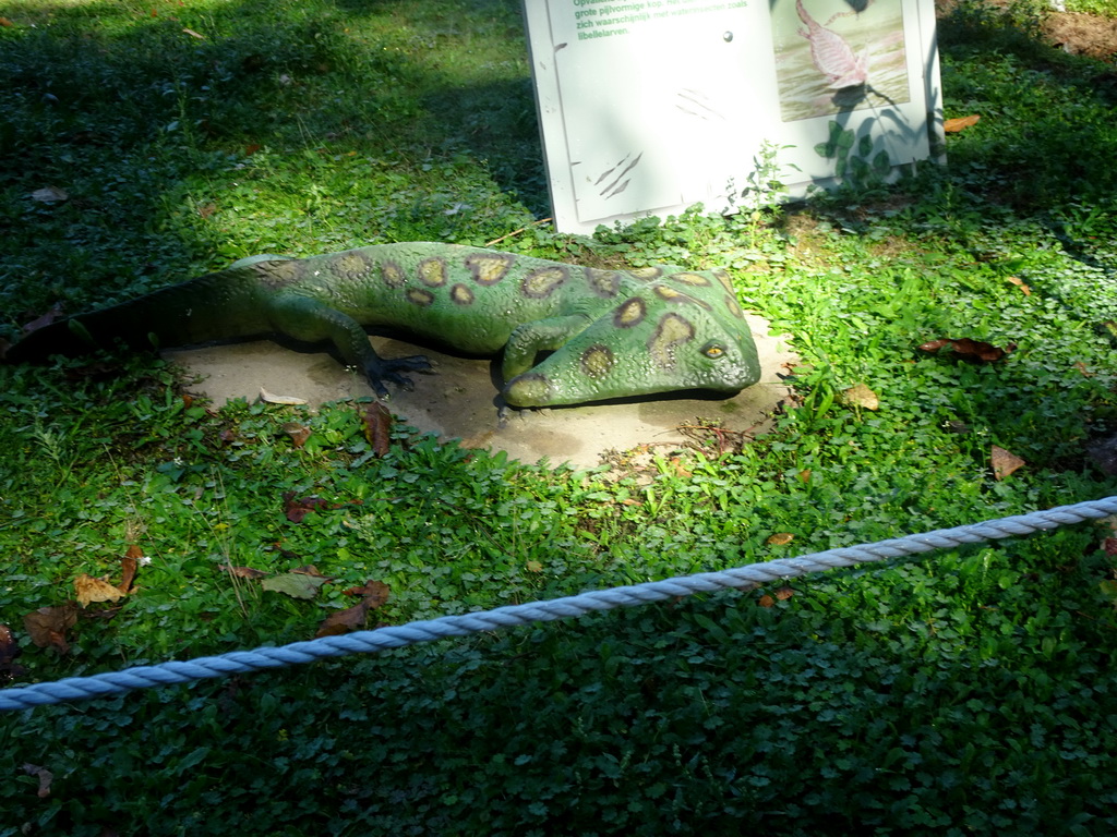 Statue of a Diplocaulus in the Garden of the Oertijdmuseum