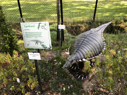 Statue of a Typothorax in the Garden of the Oertijdmuseum, with explanation