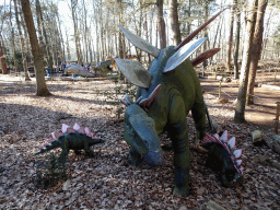 Statues of Stegosauruses in the Oertijdwoud forest of the Oertijdmuseum