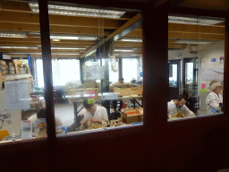 Paleontologists working on the Diplodocus skeleton `Kirby` at the paleontological laboratory at the Upper Floor of the Museum Building of the Oertijdmuseum