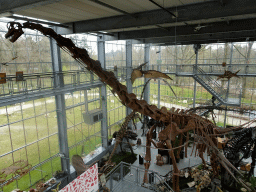 Skeleton of a Brachiosaurus and other dinosaurs in the Dinohal building of the Oertijdmuseum, viewed from the Upper Floor