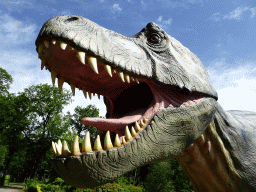 Statue of a Tyrannosaurus Rex at the entrance to the Oertijdmuseum at the Bosscheweg street