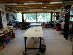 Paleontologists working on the Diplodocus skeleton `Kirby` at the paleontological laboratory at the Upper Floor of the Museum Building of the Oertijdmuseum