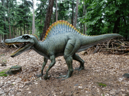Statue of a Spinosaurus in the Oertijdwoud forest of the Oertijdmuseum