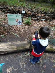 Max playing with the Dino Hunter Boxtel app in the Oertijdwoud forest of the Oertijdmuseum