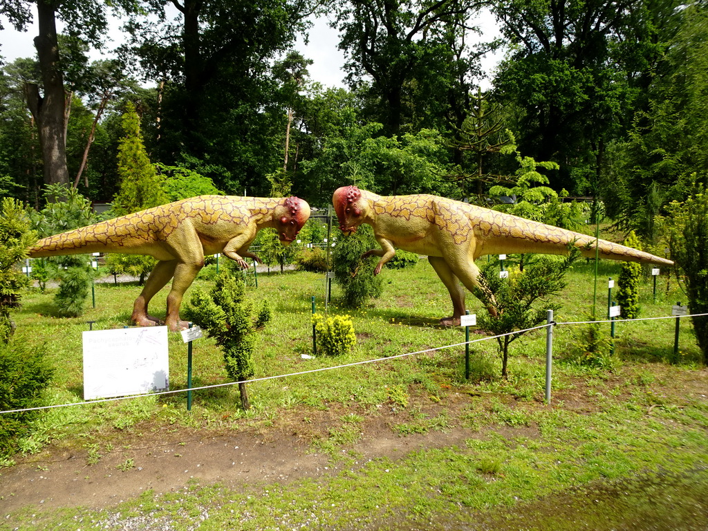 Statues of Pachycephalosauruses in the Garden of the Oertijdmuseum