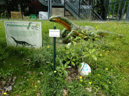 Statue of a Protorosaurus in the Garden of the Oertijdmuseum, with explanation