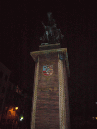 The Equestrian statue of King William III at the Kasteelplein square, by night