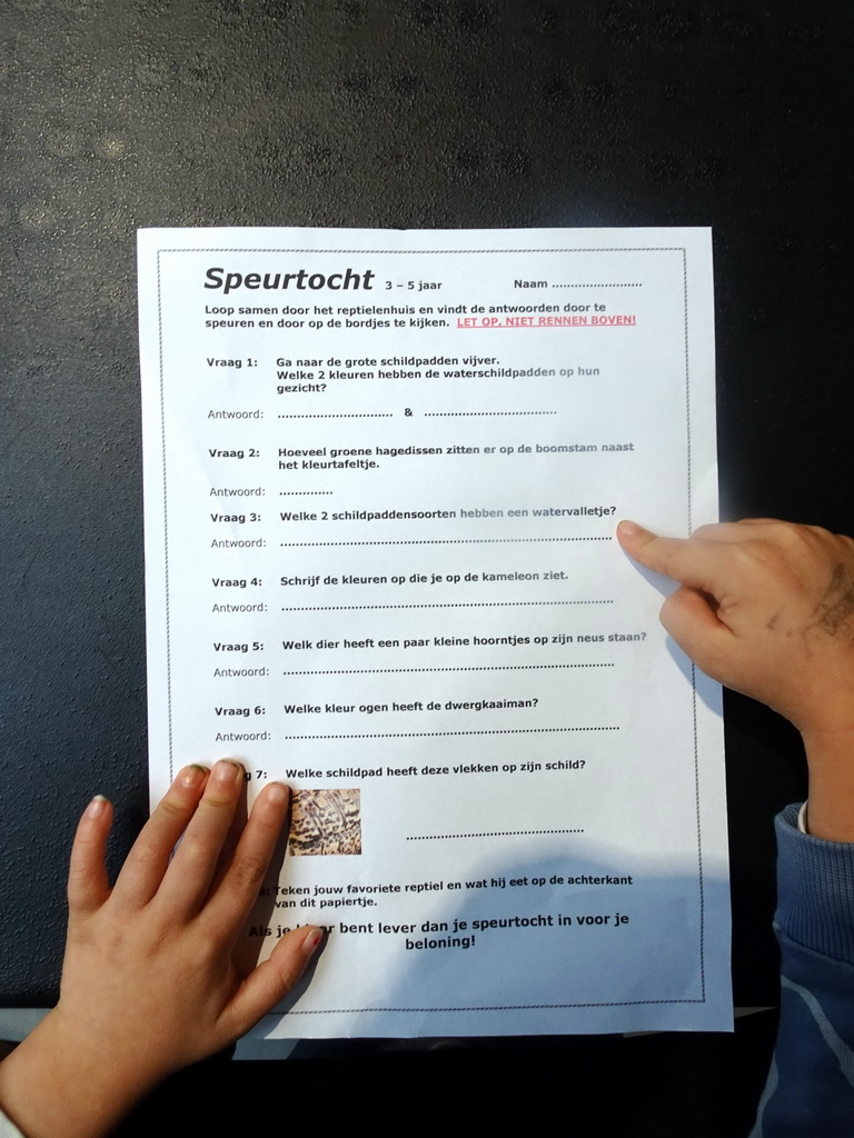 Questions on the paper of the scavenger hunt at the Reptielenhuis De Aarde zoo