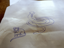 Drawing on the back side of the paper of the scavenger hunt at the Reptielenhuis De Aarde zoo