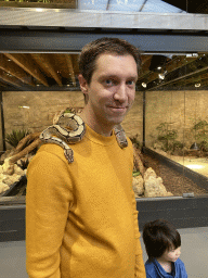 Tim with a Ball Python and Max at the lower floor of the Reptielenhuis De Aarde zoo