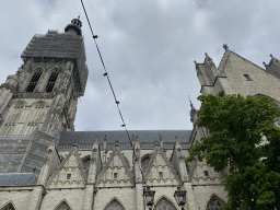 South facade and tower of the Grote Kerk church at the Kerkplein square, under renovation