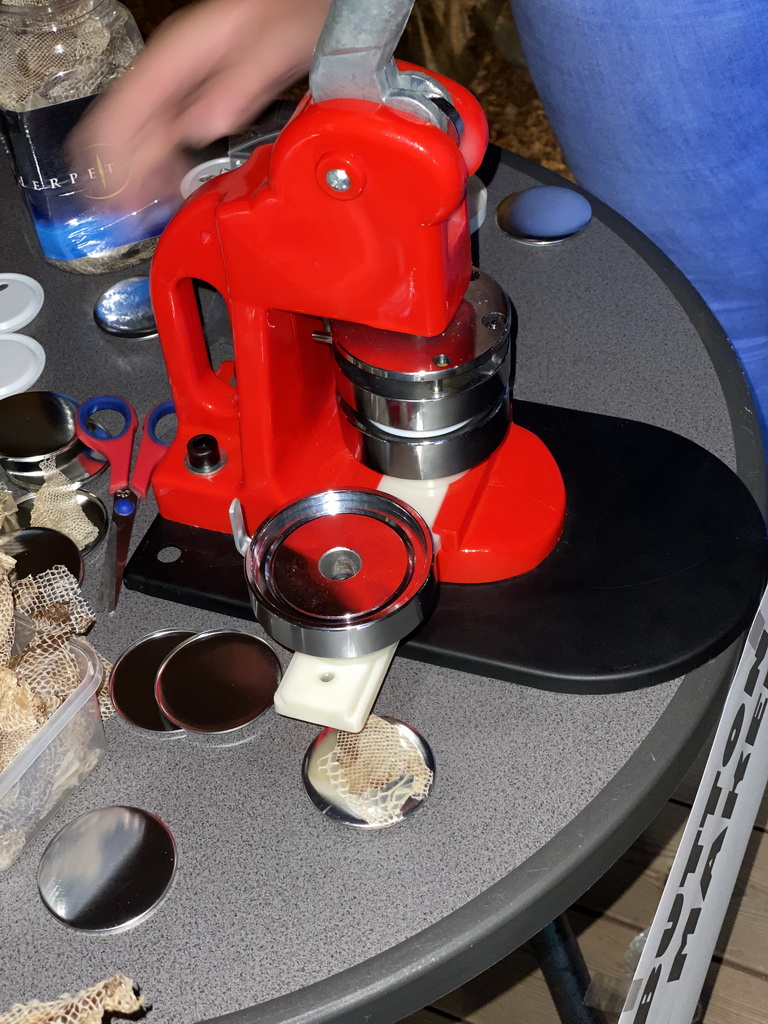 Max`s snake button being made at the upper floor of the Reptielenhuis De Aarde zoo, during the Halloween 2020 event