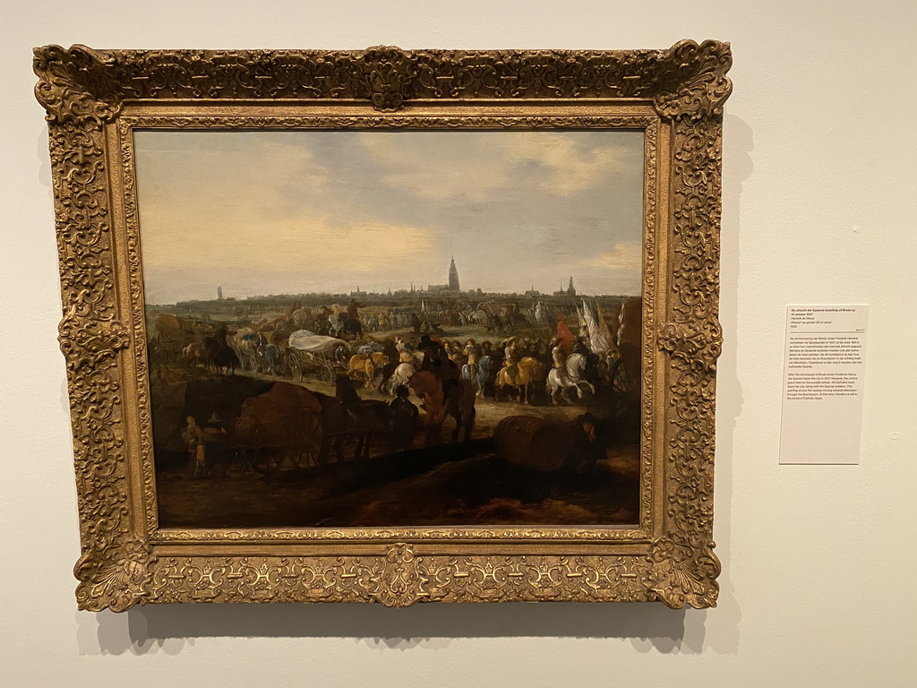 Painting `The Exodus of the Spanish Occupation from Breda on October 10, 1637` at the `De Collectie - 450 jaar kunst en geschiedenis` exhibition in Room 1 at the Ground Floor of the Stedelijk Museum Breda, with explanation