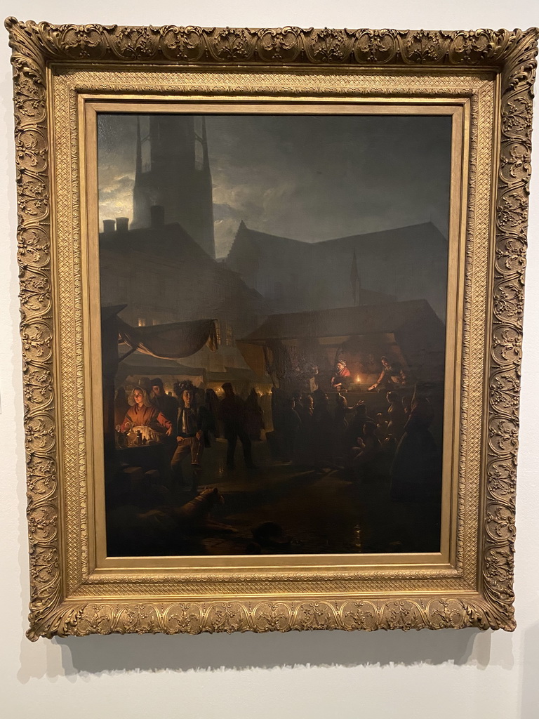 Painting `Annual Fair at the Grote Markt square in Breda` by Petrus van Schendel at the `De Collectie - 450 jaar kunst en geschiedenis` exhibition in Room 2 at the Ground Floor of the Stedelijk Museum Breda