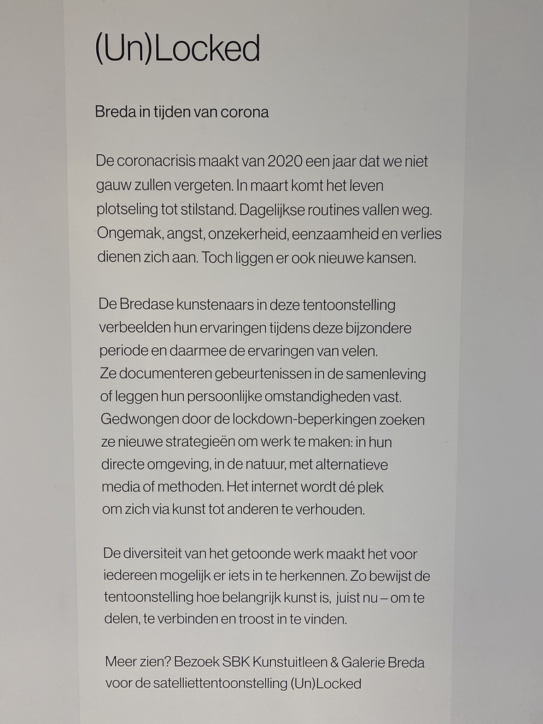 Information on the `(Un)Locked` exhibition at the NEXT Room at the Ground Floor of the Stedelijk Museum Breda