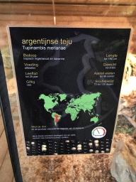 Explanation on the Argentine Black and White Tegu at the upper floor of the Reptielenhuis De Aarde zoo