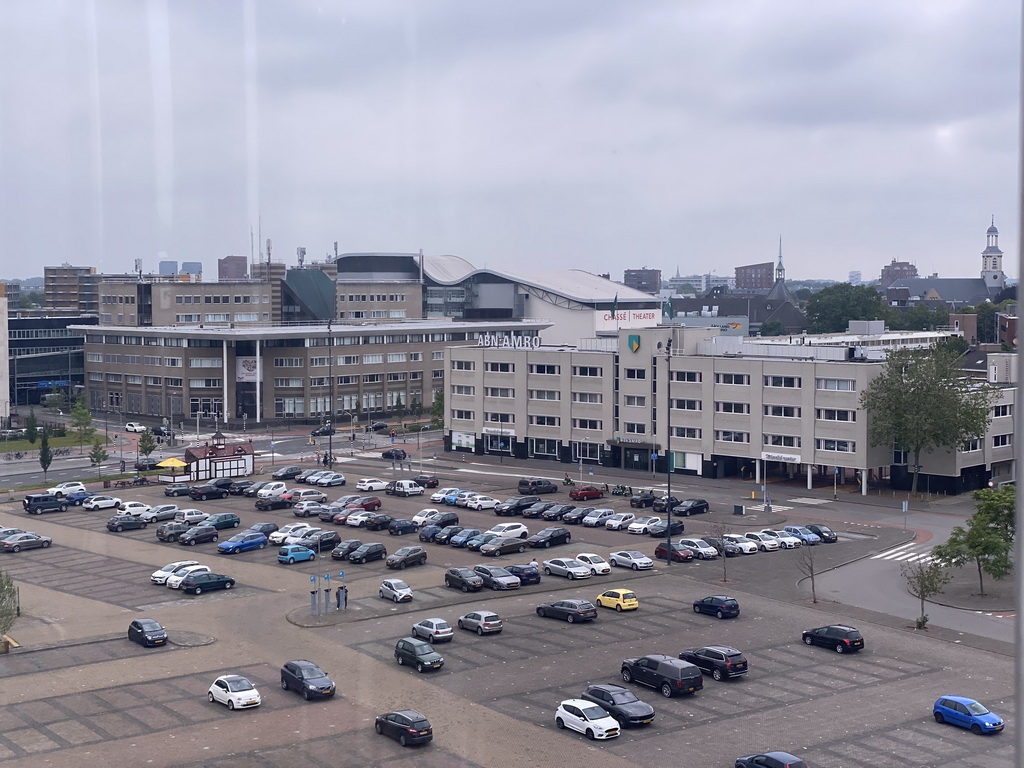 The Chasséveld square with the Stadskantoor building, the Chassé Theater, the Holland Casino Breda and the tower of the St. Antonius Cathedral, viewed from the Smakenrad ferris wheel