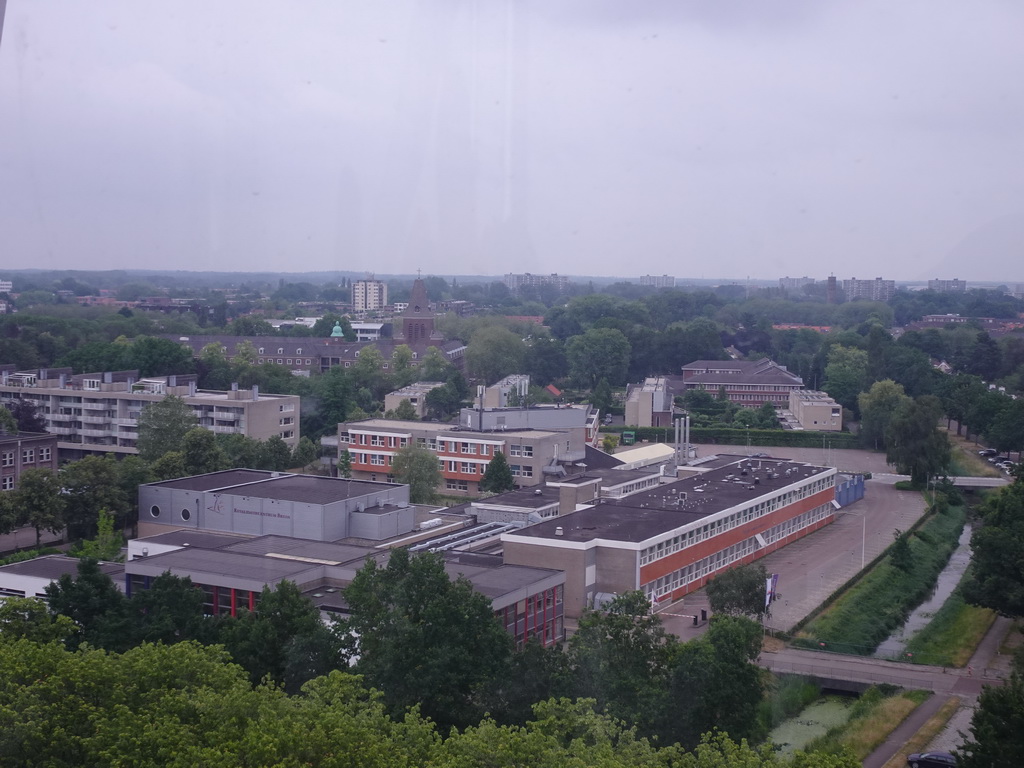 The Revant building at the Brabantlaan street and the Breda University of Applied Sciences campus, viewed from the Smakenrad ferris wheel at the Chasséveld square