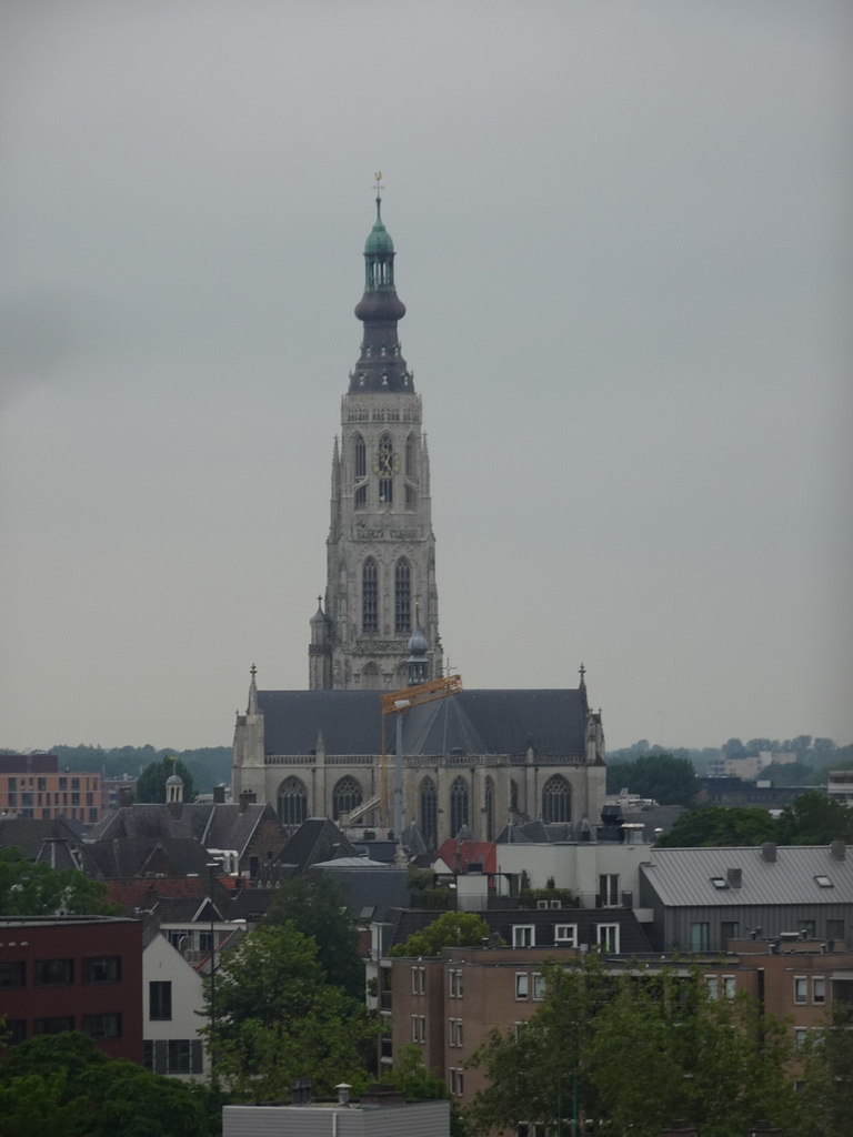 The city center with the Grote Kerk church, viewed from the Smakenrad ferris wheel at the Chasséveld square