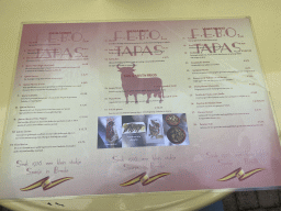 Menu of the FEBO Tapas restaurant