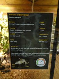 Explanation on the Mertens` Water Monitor at the upper floor of the Reptielenhuis De Aarde zoo