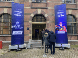 Entrance to the Koepelgevangenis building at the Nassausingel street, with banners of the `Vleugels to the Max` exhibition