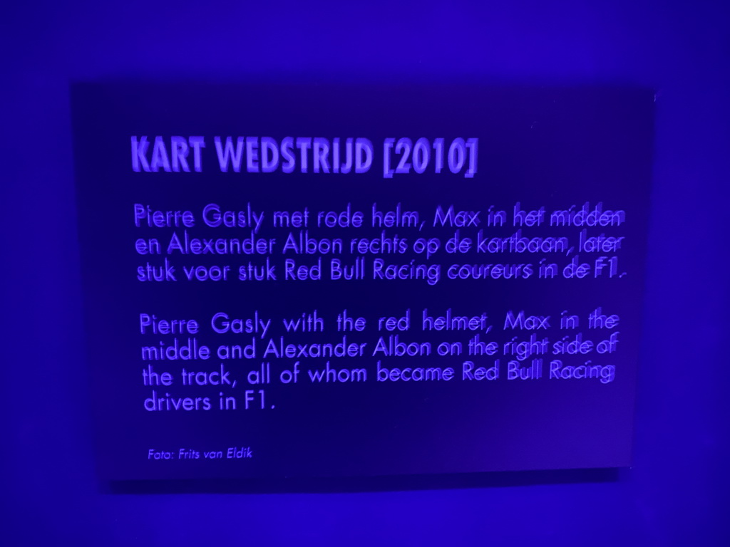 Explanation on the photograph of Pierre Gasly, Max Verstappen and Alexander Albon in karts in 2010, at the `Vleugels to the Max` exhibition at the Koepelgevangenis building