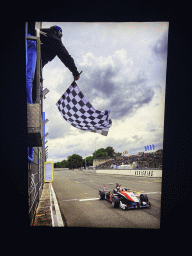 Photograph of Max Verstappen winning the Formula 3 race at the Norisring in 2014, at the `Vleugels to the Max` exhibition at the Koepelgevangenis building