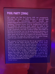 Explanation on the photograph of Christian Horner jumping into the pool in Monaco in 2006, at the `Vleugels to the Max` exhibition at the Koepelgevangenis building