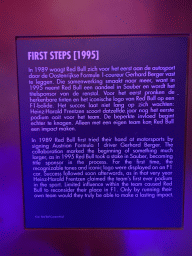 Explanation on the photograph of David Coulthard in the Red Bull Racing RB1 Formula 1 car in 1995, at the `Vleugels to the Max` exhibition at the Koepelgevangenis building