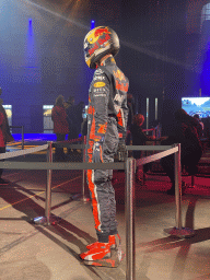 Red Bull Racing outfit of Max Verstappen at the `Vleugels to the Max` exhibition at the Koepelgevangenis building, viewed from the waiting line for the race simulator