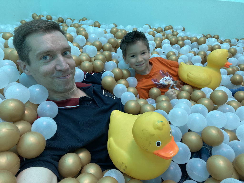 Tim and Max at the ball pit at the SuperNova Experience museum