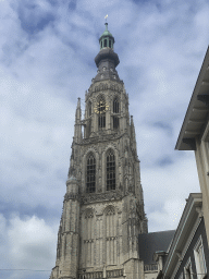 The tower of the Grote Kerk church, viewed from the Torenstraat street