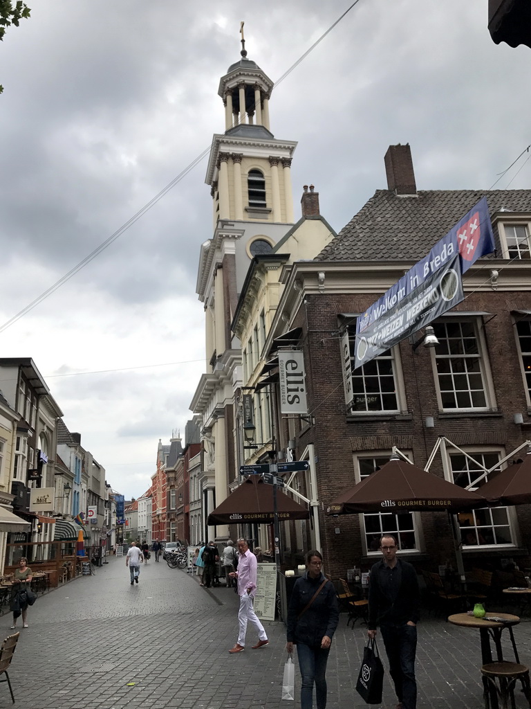 The Sint Janstraat street with the front of the St. Anthony of Padua Cathedral