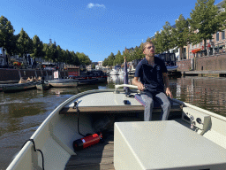 Tour guide on our tour boat at the Haven canal