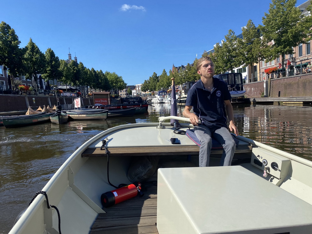 Tour guide on our tour boat at the Haven canal