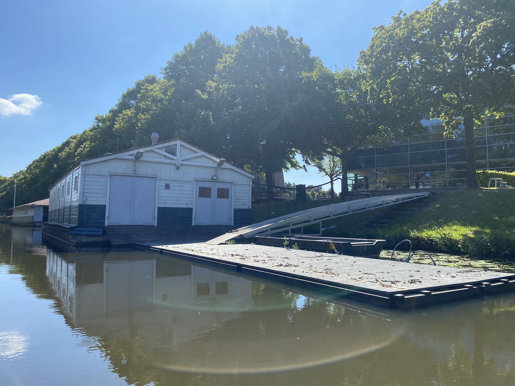 The Mark river and a building of the Cadetten Roei- en Zeilvereniging Dudok Van Heel association, viewed from our tour boat