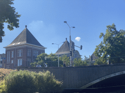 The Nassaubrug bridge over the Mark river and the ROC West-Brabant building at the Wilhelminasingel street, viewed from our tour boat