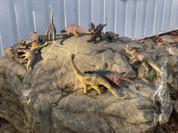 Dinosaur toys at the garden of the Reptielenhuis De Aarde zoo