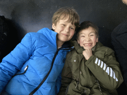 Max and his friend at the F9 grandstand of the Rat Verlegh Stadium, just before the match NAC Breda - FC Den Bosch