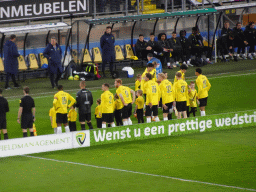 Players of NAC Breda lining up on the field of the Rat Verlegh Stadium, just before the match NAC Breda - FC Den Bosch