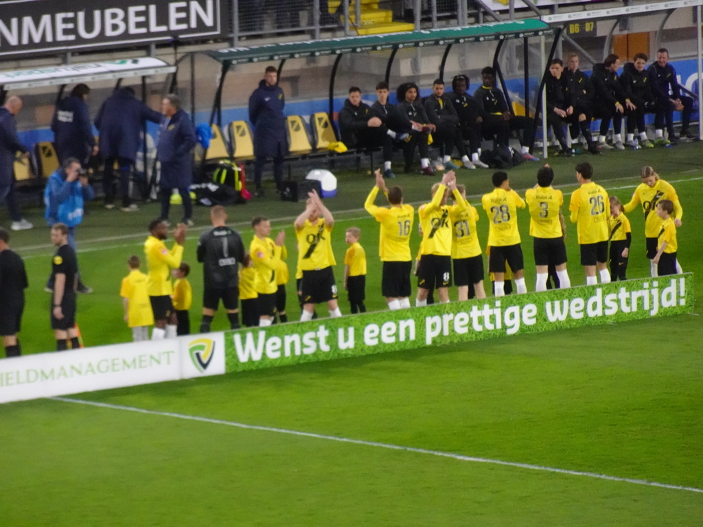 Players of NAC Breda lining up on the field of the Rat Verlegh Stadium, just before the match NAC Breda - FC Den Bosch