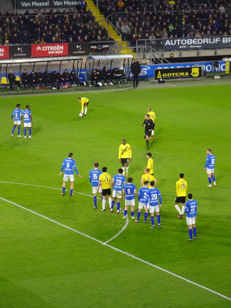 NAC Breda taking a free kick on the field of the Rat Verlegh Stadium, during the match NAC Breda - FC Den Bosch