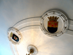 Coats-of-arms on the ceiling of the entrance room of Bouvigne Castle
