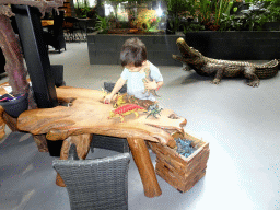 Max playing with dinosaur toys at the lower floor of the Reptielenhuis De Aarde zoo