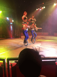 Max and cyclists at Circus Barones, during the show