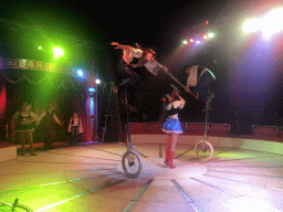 Cyclists and dancer at Circus Barones, during the show